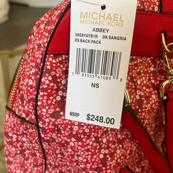 🌸NWT Authentic Michael Kors Abbey Mini Backpack - Red Floral with Gold Accents - Picture 5 of 7